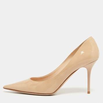 Pre Owned Jimmy Choo Beige Patent Leather Love Pumps Size 37.5