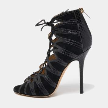 Pre Owned Jimmy Choo Black Python and Suede Lace Up Pumps 37
