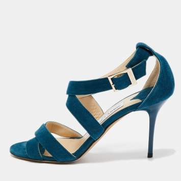 Pre Owned Jimmy Choo Teal Suede Lottie Sandals Size 37.5