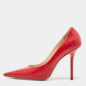 Pre Owned Jimmy Choo Red Crocodile Love Pumps Size 40  