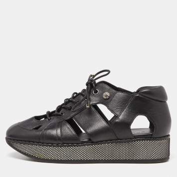 Pre Owned Jimmy Choo Black Cut Out Leather Morton Sneakers Size 36