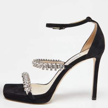 Pre Owned Jimmy Choo Black Suede Bing Ankle Strap Sandals Size 40