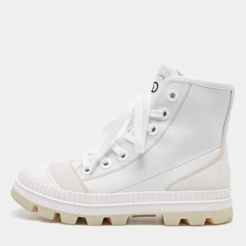 Pre Owned Jimmy Choo White/Grey Suede and Leather High Top Sneakers Size 37.5