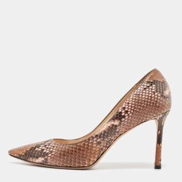 Pre Owned Jimmy Choo Brown Python Leather Abel Pointed Toe Pumps Size 37
