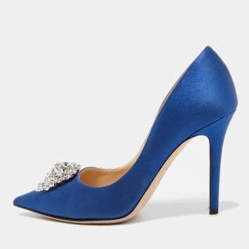 Pre Owned Jimmy Choo Blue Satin Manda Pumps Size 36.5
