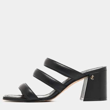 Pre Owned Jimmy Choo Black Leather Auna Slide Sandals Size 38.5