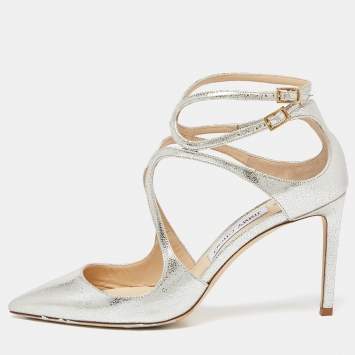 Pre Owned Jimmy Choo Gold Leather Lancer 85 Pointed Toe Pumps Size 40