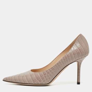 Pre Owned Jimmy Choo Grey Croc Embossed Leather Romy Pumps Size 36