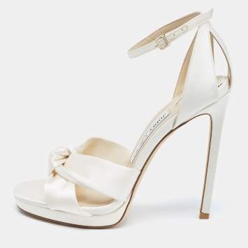 Pre Owned Jimmy Choo Ivory Satin Rosie Ankle Strap Sandals Size 37