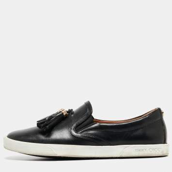 Pre Owned Jimmy Choo Black Leather  Fringes Tassels Loafers Size 37