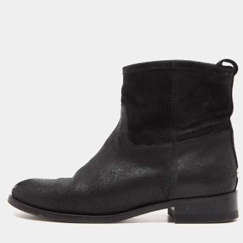 Pre Owned Jimmy Choo Black Rugged Suede Harley Ankle Boots Size 37