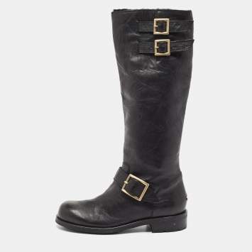 Pre Owned Jimmy Choo Black Leather Knee Length Boots Size 35.5