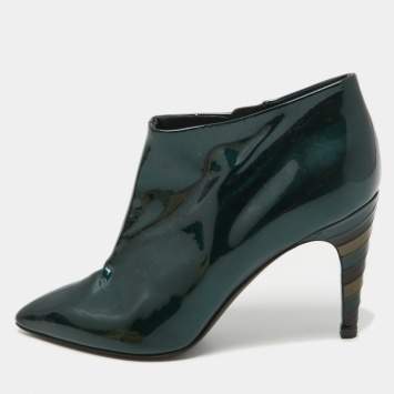 Pre Owned Jimmy Choo Green Patent Leather Ankle Boots Size 35.5