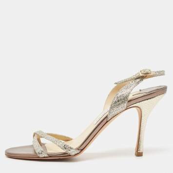Pre Owned Jimmy Choo Silver Glitter India Slingback Sandals Size 38.5