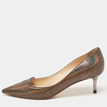 Pre Owned Jimmy Choo Metallic Laminated Suede Allure Pumps Size 38