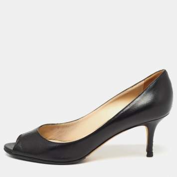 Pre Owned Jimmy Choo Black Leather Evelyn Peep Toe Pumps Size 38