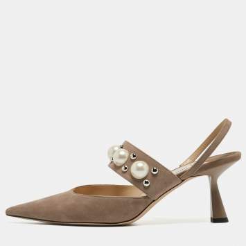 Pre Owned Jimmy Choo Grey Suede Breslin Slingback Pumps Size 40