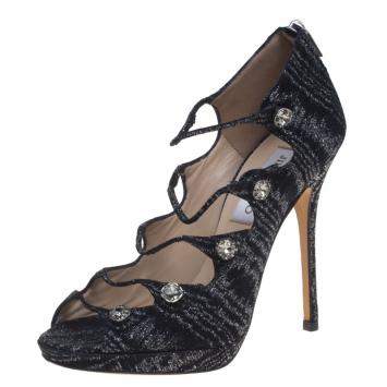 Pre Owned Jimmy Choo Metallic Black Suede Multi Strap Open Toe Pumps Size 38.5
