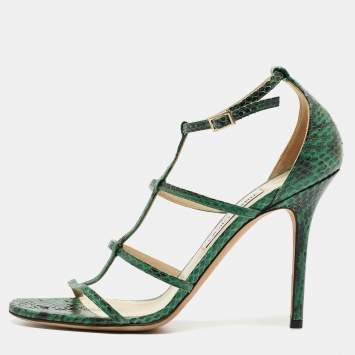 Pre Owned Jimmy Choo Green Embossed Snakeskin Dori Sandals Size 40