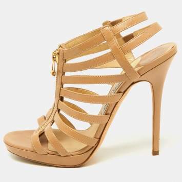 Pre Owned Jimmy Choo Beige Leather Strappy Sandals Size 41