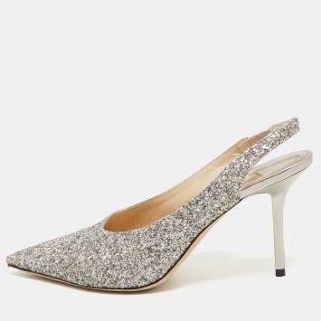 Pre Owned Jimmy Choo Metallic Glitter Ivy Pointed Toe Slingback Pumps Size 38