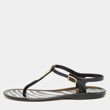 Pre Owned Jimmy Choo Black/White Jelly Thong Sandals Flats Size 40