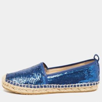 Pre Owned Jimmy Choo Blue Sequins Espadrille Flats Size 36.5