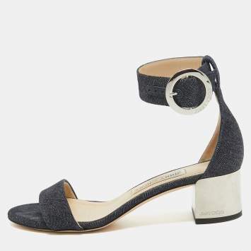 Pre Owned Jimmy Choo Blue Denim Jamie Ankle Strap Sandals Size 37.5