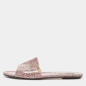 Pre Owned Jimmy Choo Multicolor Printed Patent Leather Nanda Flats Size 37.5