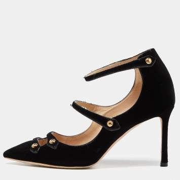 Pre Owned Jimmy Choo Black Velvet Lacey Pumps Size 39.5