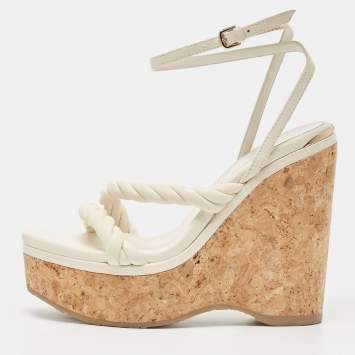 Pre Owned Jimmy Choo White Leather Diosa Wedge Sandals Size 36
