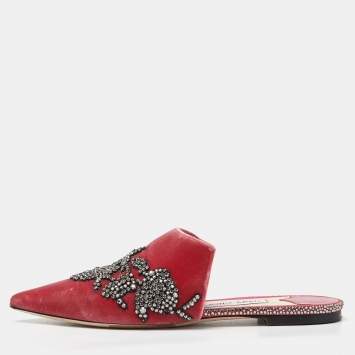 Pre Owned Jimmy Choo Pink Velvet Crystal Embellished Mules  Size 39
