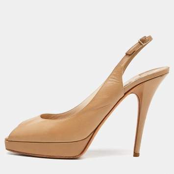 Pre Owned Jimmy Choo Beige Leather Platform Pumps Size 39