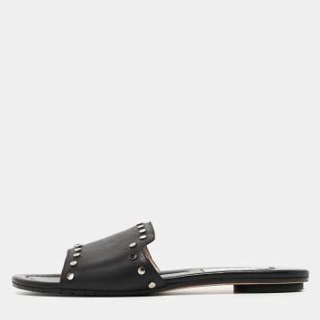 Pre Owned Jimmy Choo Black Leather Studded Nanda Flat Slides Size 37