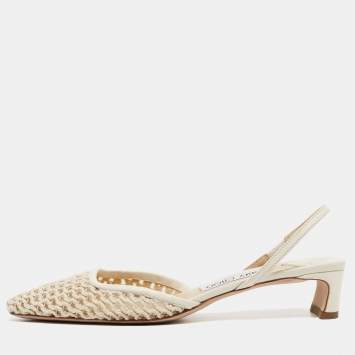 مملوكة مسبقًا Jimmy Choo Cream Leather and Mesh Erica  Slingback Pumps Size 38