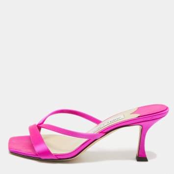 Pre Owned Jimmy Choo Pink Satin Maelie Thong Sandals Size 36.5