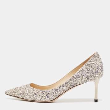Pre Owned Jimmy Choo Metallic Coarse Glitter Romy Pumps Size 37