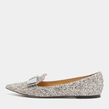 مملوكة مسبقًا Jimmy Choo Silver Glitter Gala Ballet Flats Size 39