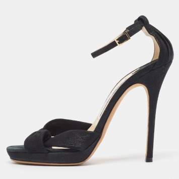 Pre Owned Jimmy Choo Black Laminated Suede Macy Ankle Strap Sandals Size 38