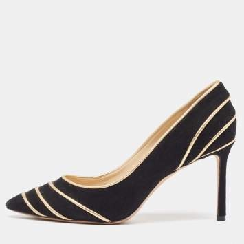 Pre Owned Jimmy Choo Black/Gold Suede and Leather Romy Pumps Size 38