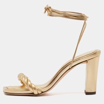 Pre Owned Jimmy Choo Metallic Gold Leather Diosa Twisted Slide Sandals Size 37