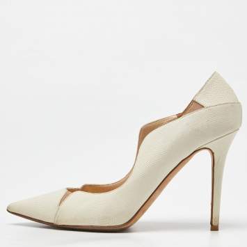 Pre Owned Jimmy Choo Cream Texture Leather Tamika Pumps Size 39
