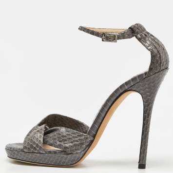 Pre Owned Jimmy Choo Grey Watersnake Leather Greta Sandals Size 36.5