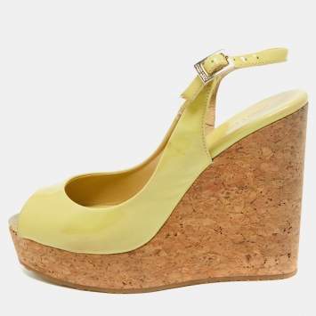 Pre Owned Jimmy Choo Light Green Patent Leather Prova Cork Platform Sandals Size 38