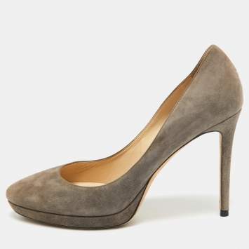 Pre Owned Jimmy Choo Grey Suede Cosmic Pointed Toe Pumps Size 39