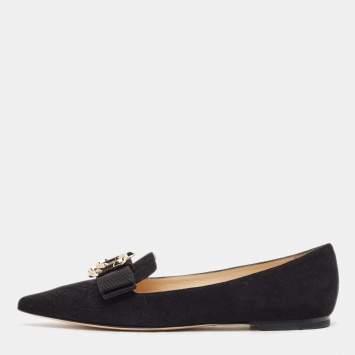 Pre Owned Jimmy Choo Black Suede Gala Smoking Slipper Size 35