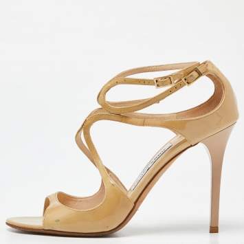 Pre Owned Jimmy Choo Beige Patent Leather Lance Strappy Sandals Size 39