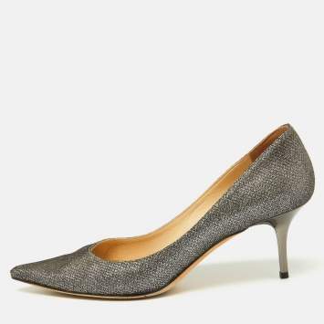 Pre Owned Jimmy Choo Navy Black/Silver Glitter Mesh Pointed Toe Pumps Size 37.5