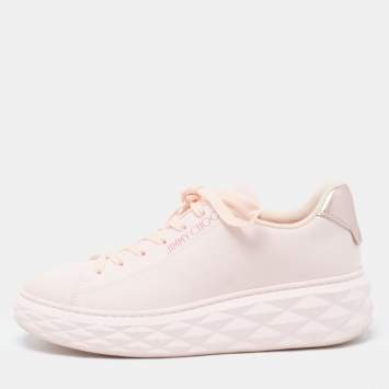Pre Owned Jimmy Choo Pink Knit Fabric Diamond Light Maxi Sneakers Size 40