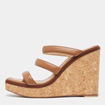 مملوكة مسبقًا Jimmy Choo Brown Leather Athenia Wedge Sandals Size 39